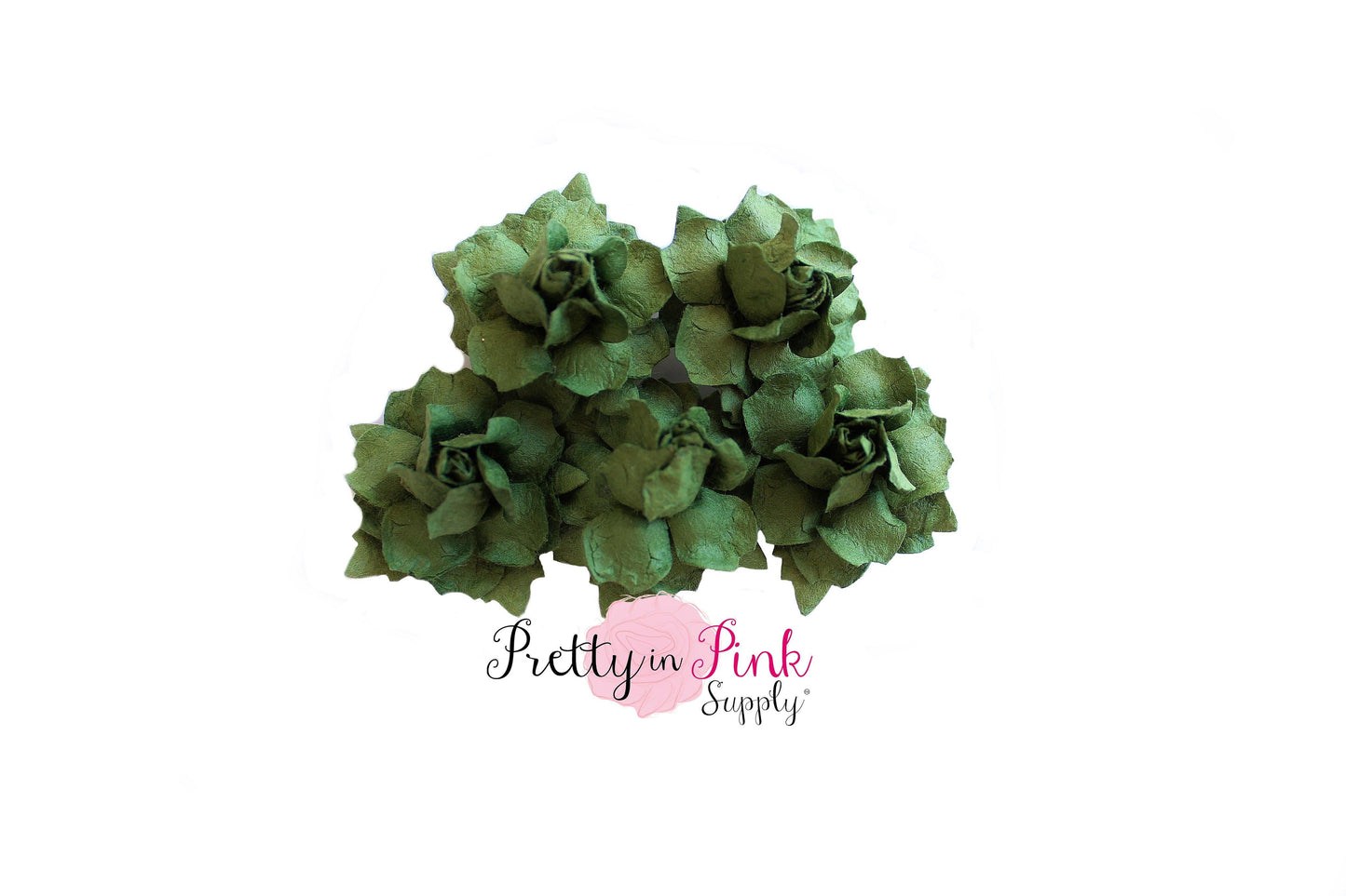 1" PREMIUM Forest Green Paper Flowers - Pretty in Pink Supply