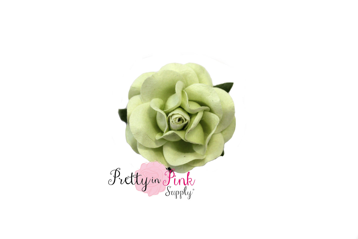 1.5" PREMIUM Pale Green Paper Rose - Pretty in Pink Supply
