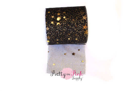 Black Gold Star Glitter Tulle - Pretty in Pink Supply