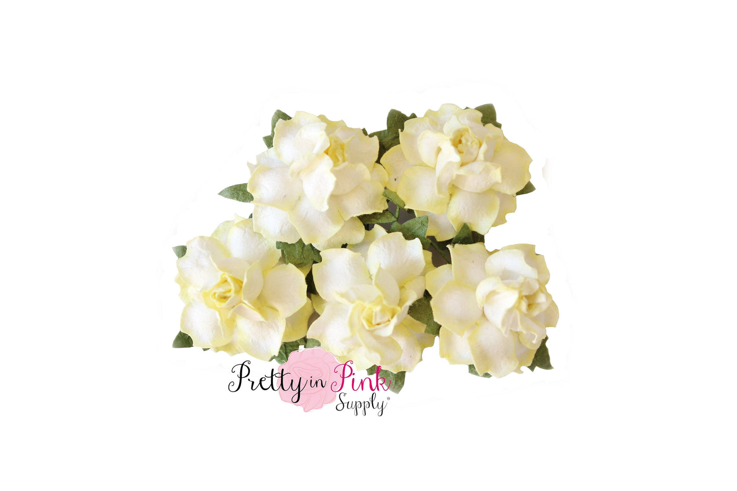 1" PREMIUM White with Pale Yellow Edges Paper Flowers - Pretty in Pink Supply