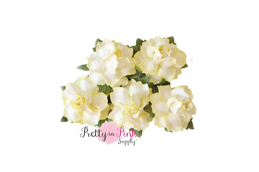 1" PREMIUM White with Pale Yellow Edges Paper Flowers - Pretty in Pink Supply