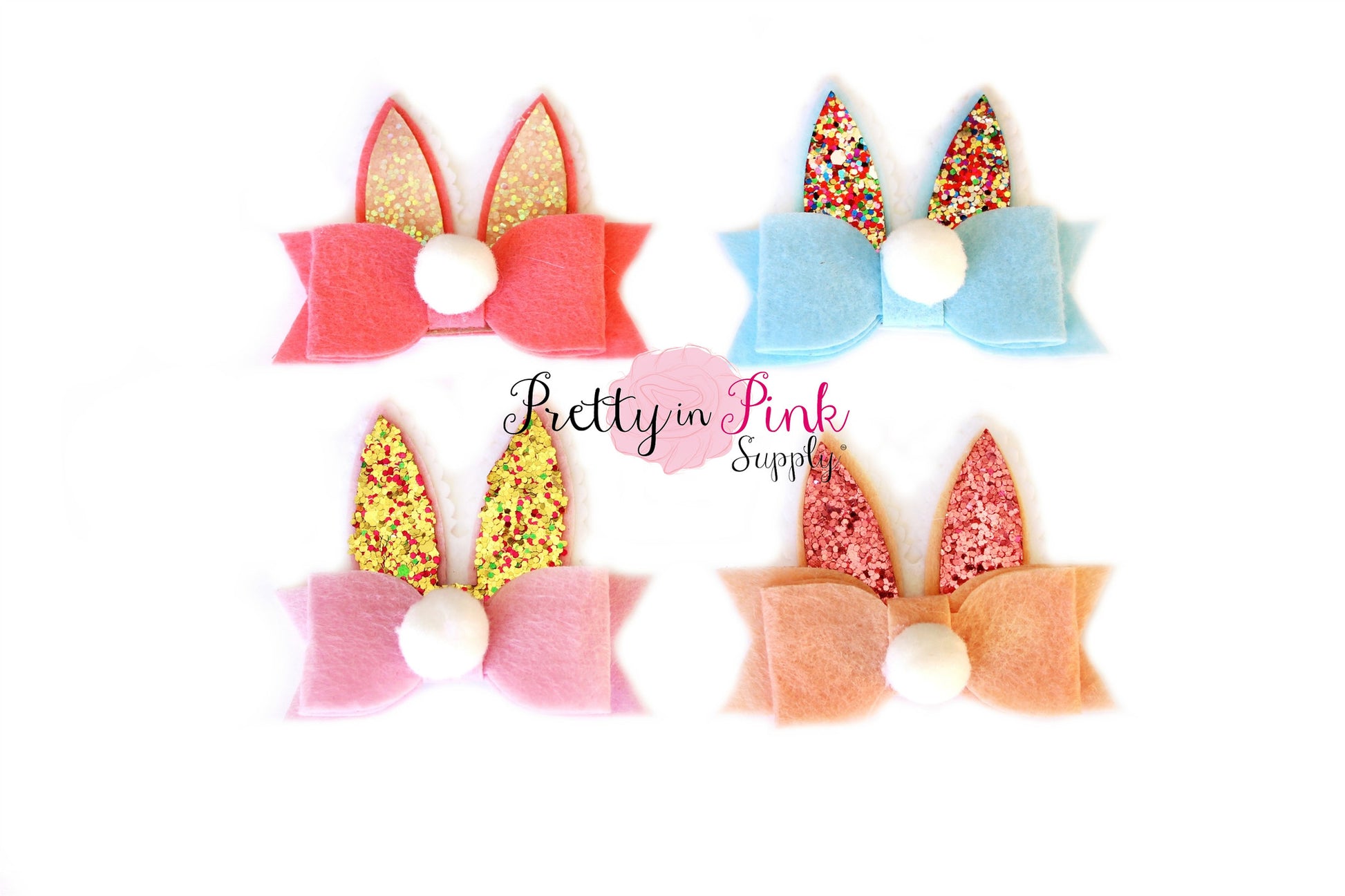 Bunny Ear/Bow Glitter Felt Applique - Pretty in Pink Supply
