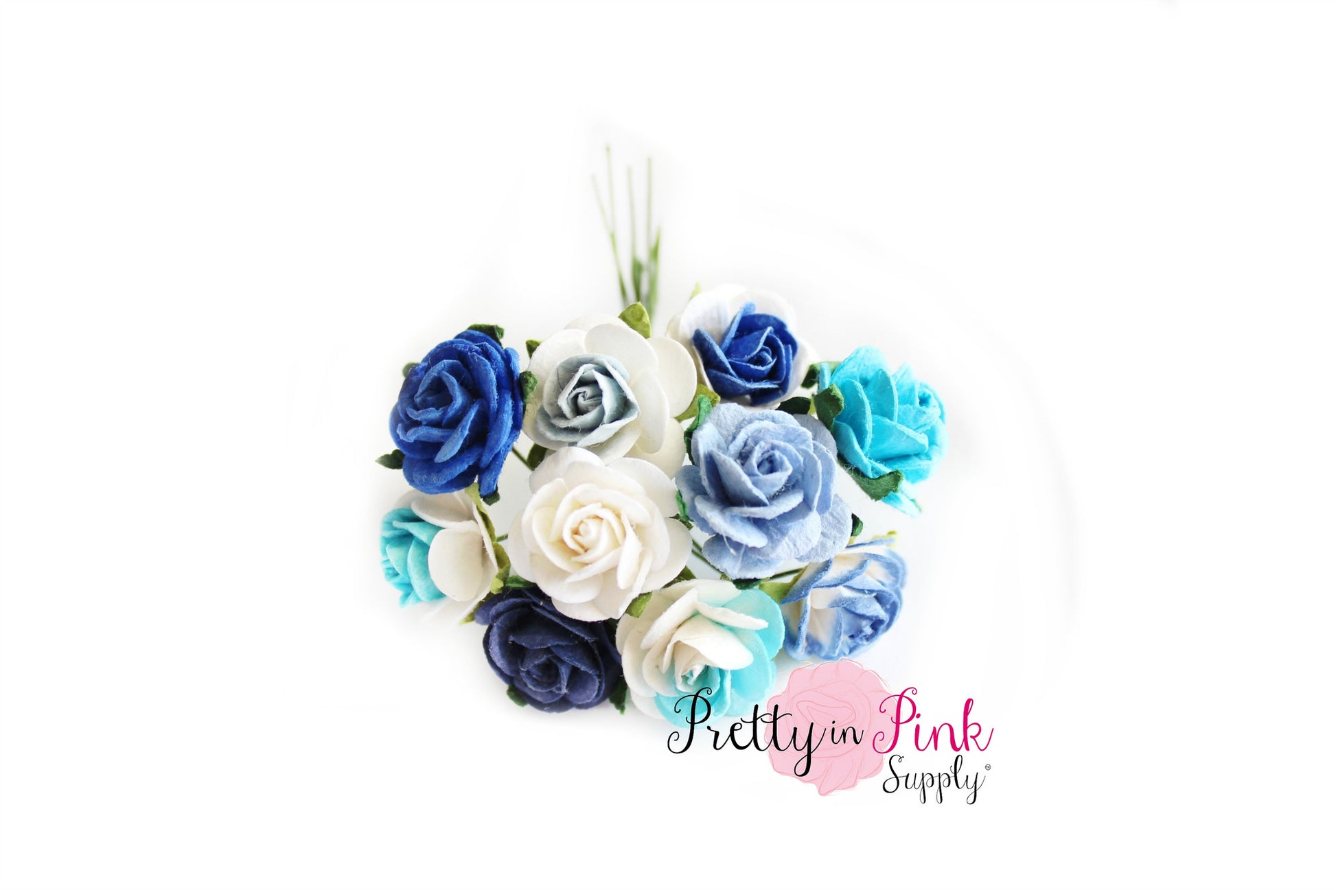 3/4" MIXED Blues Assortment Premium Paper Flowers - Pretty in Pink Supply