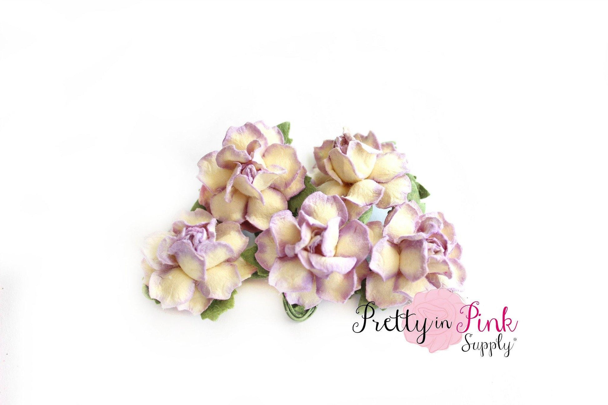 1" PREMIUM Cream with Lavender Edges Paper Flowers - Pretty in Pink Supply