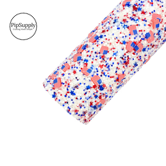 American flag clays on red white and blue glitter faux leather sheet
