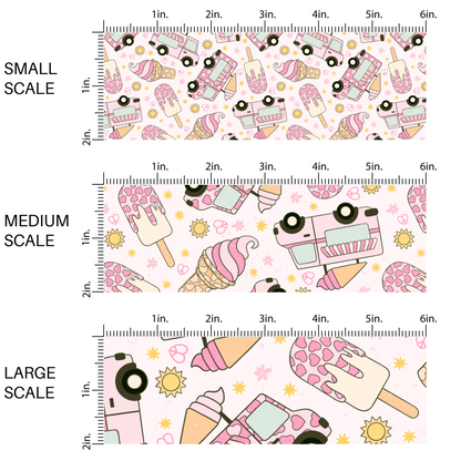 Pink ice cream trucks, ice cream cones, and popsicles on light pink fabric by the yard scaled image guide.
