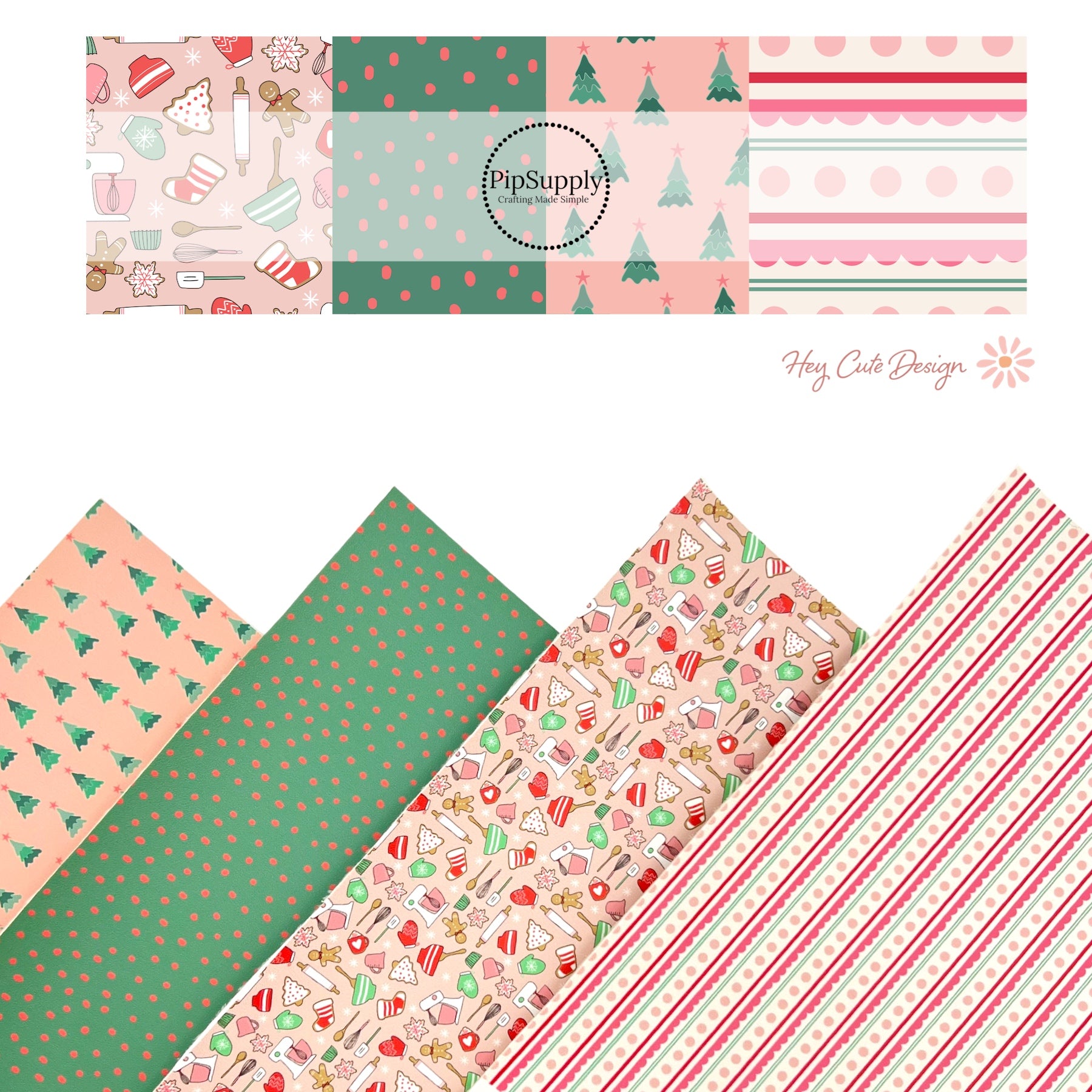 4 different multi color faux leather sheets with dots, trees, baking, and stripes