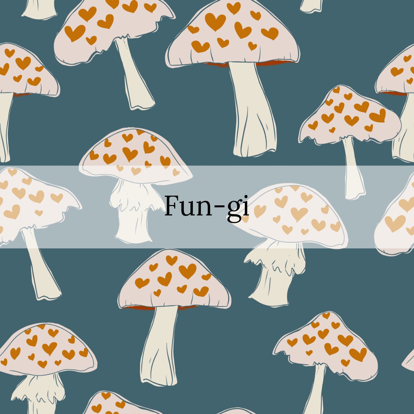 Blue illustration with white mushrooms