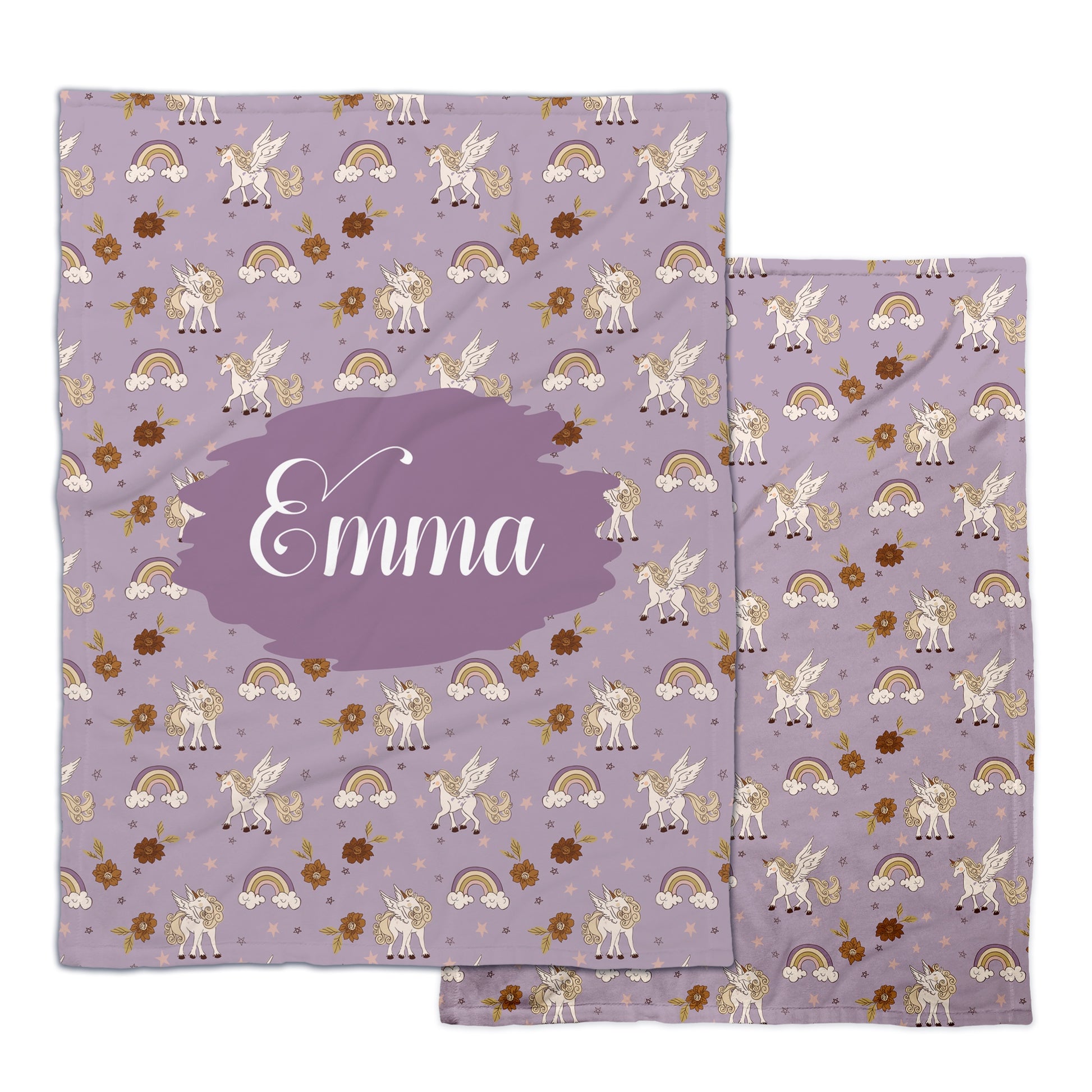Juniper Row floral unicorn patterned fleece blankets with customizable name.