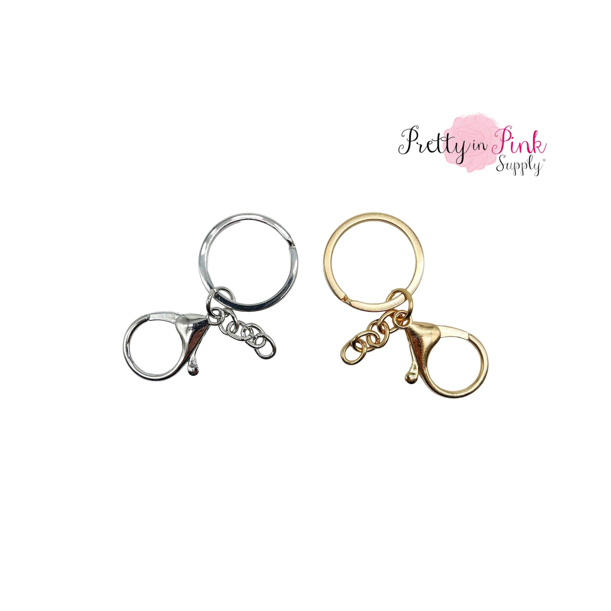 Silver and gold ring, chain and hook clasp for keychains.