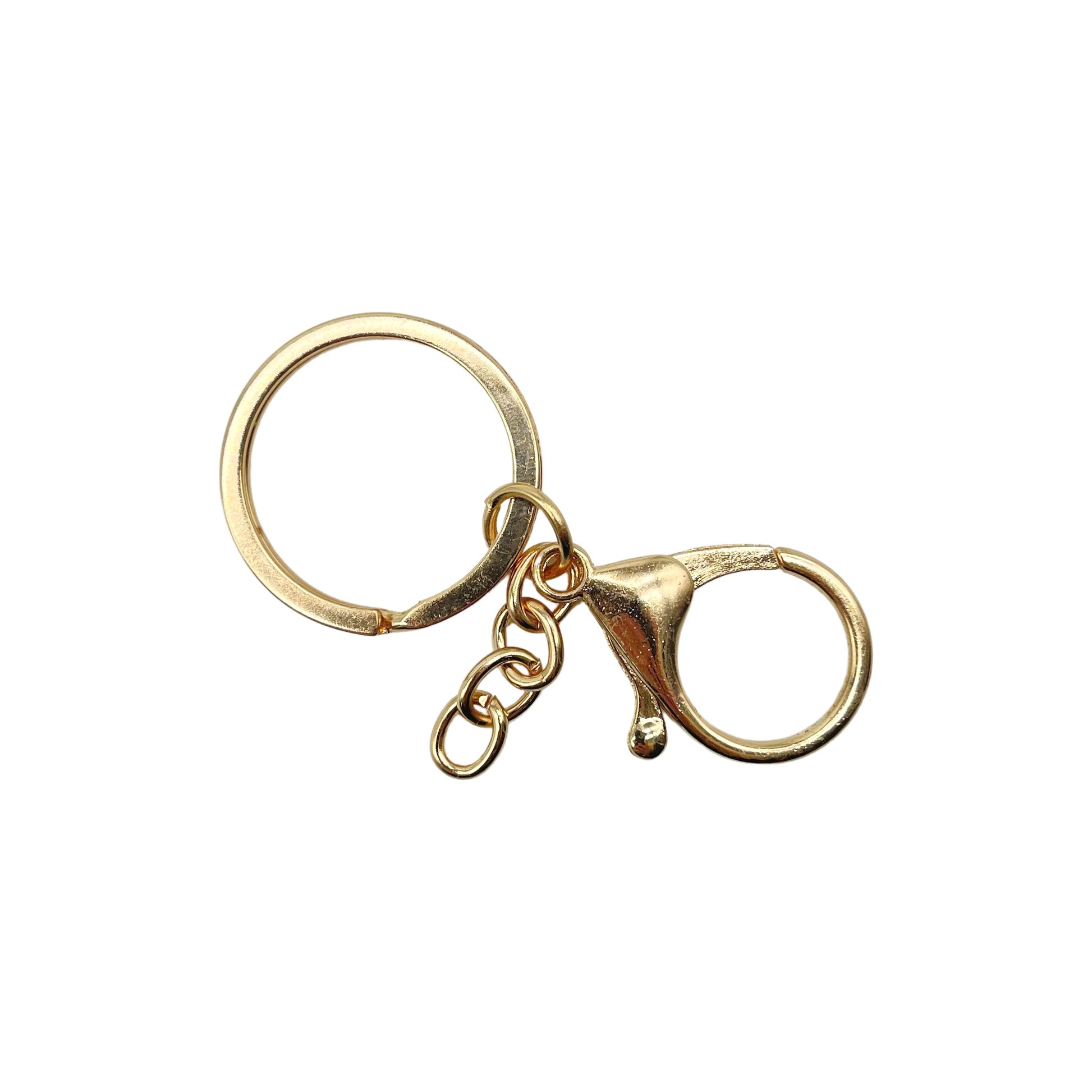 Gold split ring with chain and hook clasp.