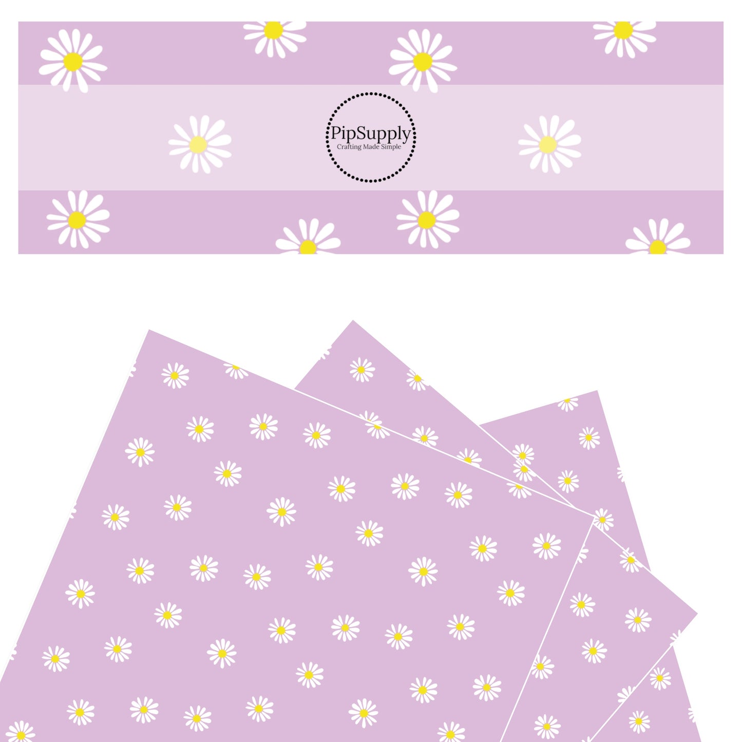 White daisy flowers with tiny yellow centers on Light Purple faux leather sheets - Spring Faux Leather Sheets