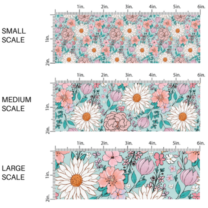 Pink and white flowers on blue fabric by the yard scaled image guide - Easter Floral Fabric 
