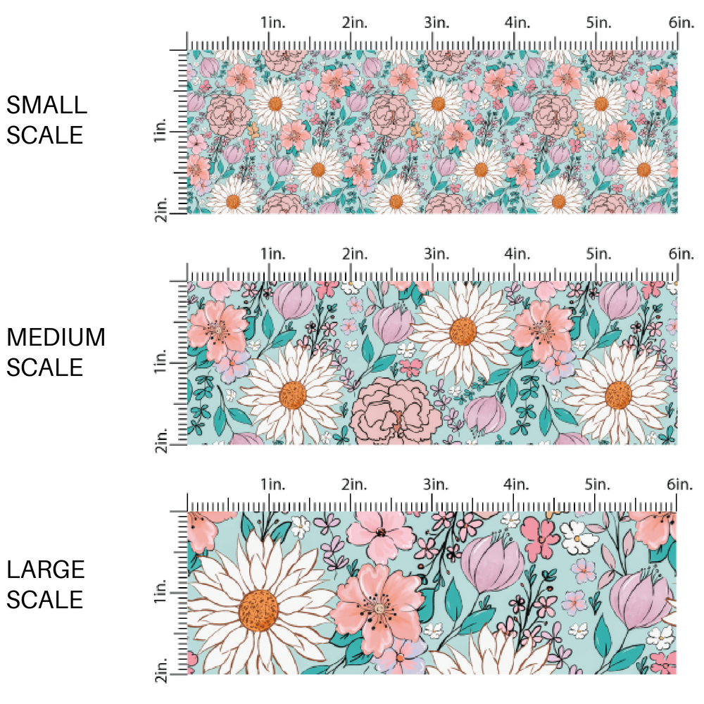 Pink and white flowers on blue fabric by the yard scaled image guide - Easter Floral Fabric 