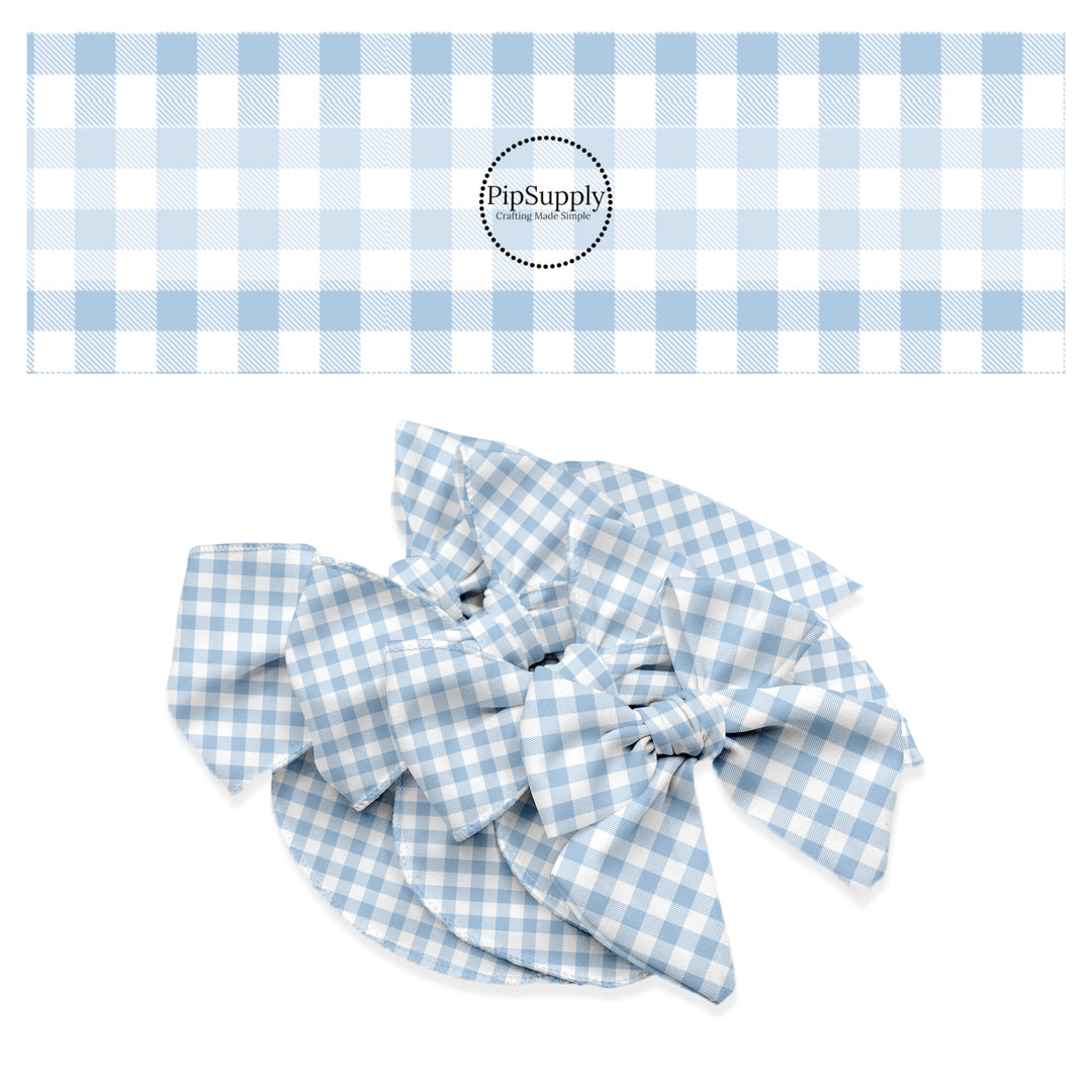 Blue striped plaid on white tile bow strip