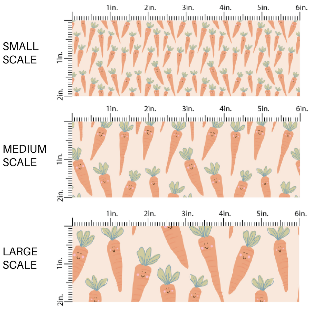 Light orange fabric by the yard scaled image guide with animated orange carrots - Easter Spring Fabric 