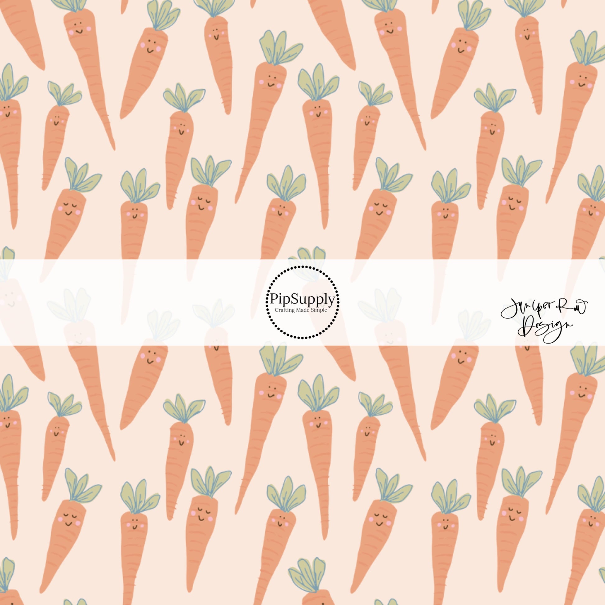 Light orange fabric by the yard with animated orange carrots Easter Spring Carrot Fabric 