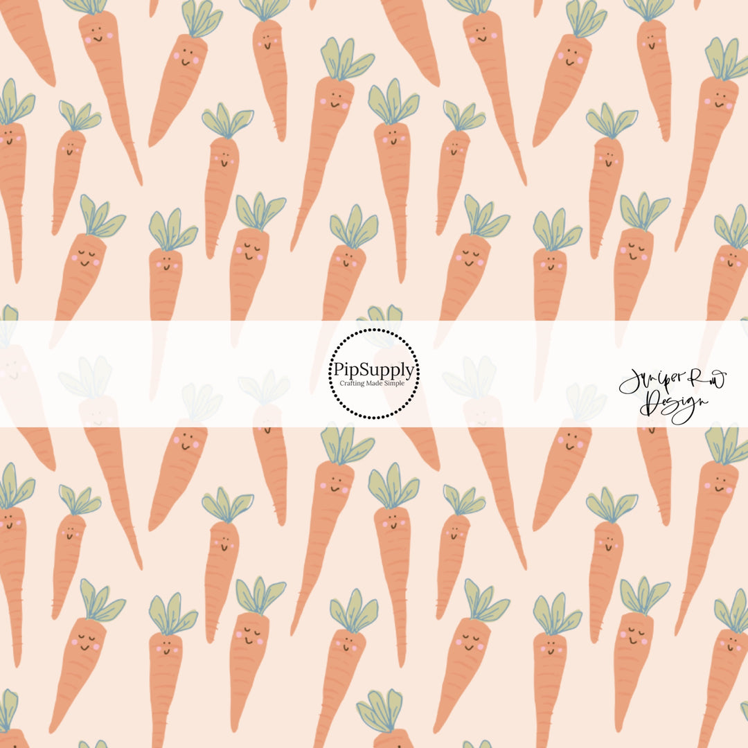 Light orange fabric by the yard with animated orange carrots Easter Spring Carrot Fabric 