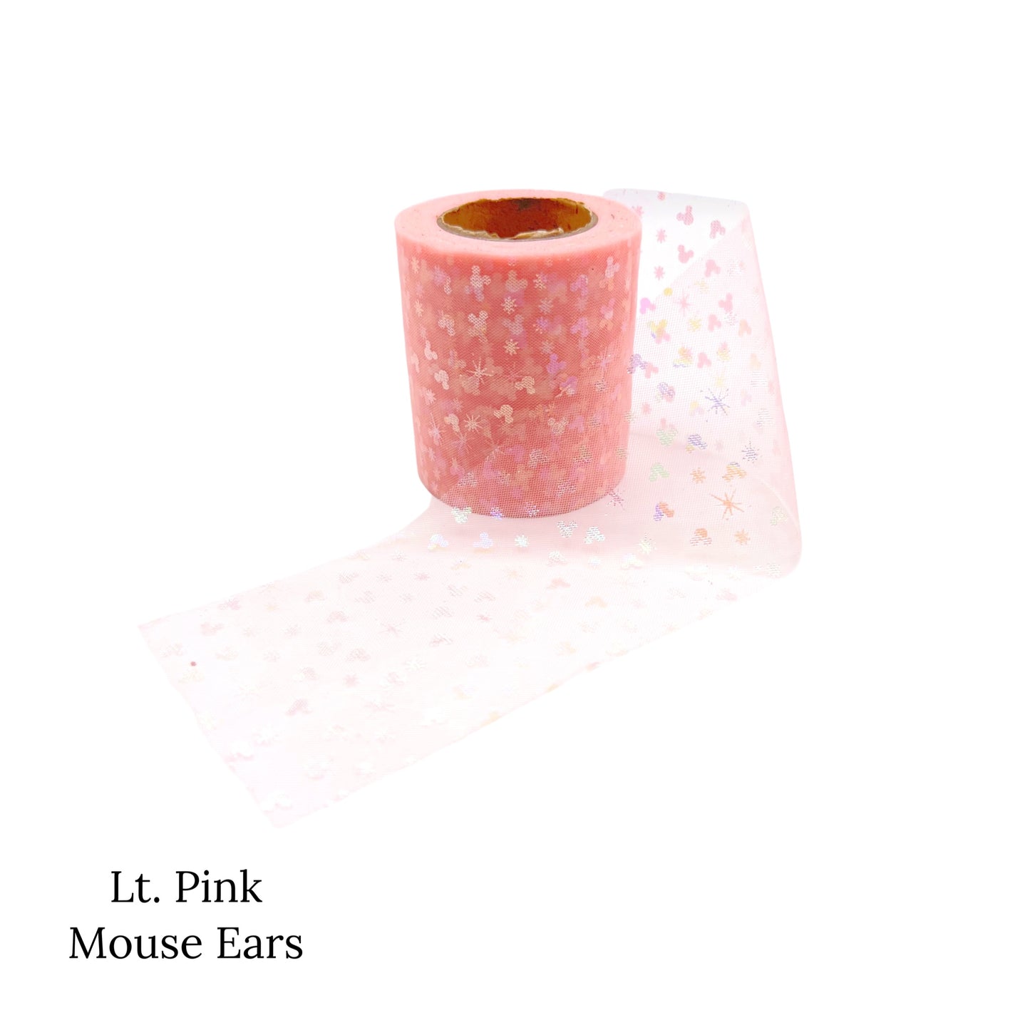 Roll of pink tulle with iridescent mouse ears and stars