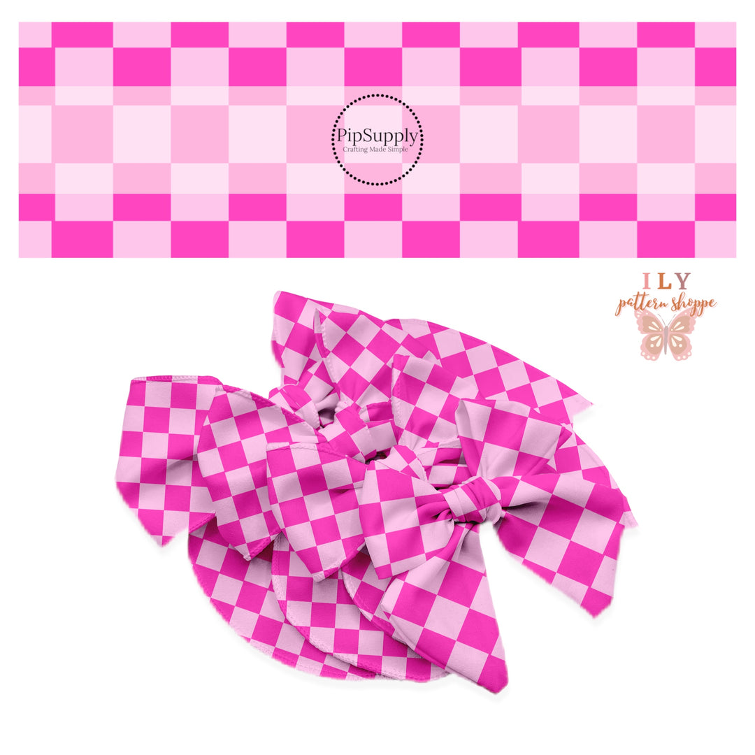 Bright pink and light pink checker bow strips