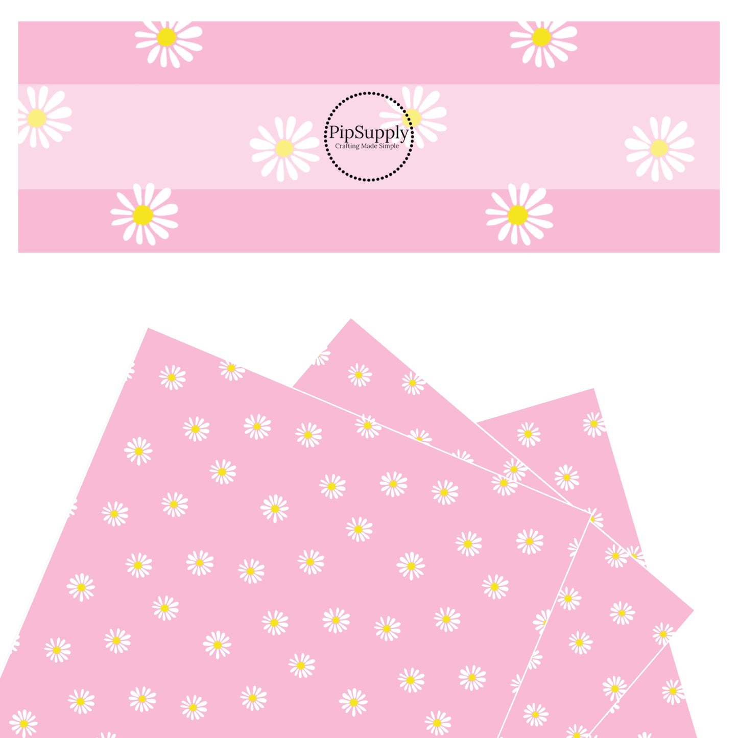 Custom Printed Light Pink Faux Leather with Tiny White Daisies throughout. 