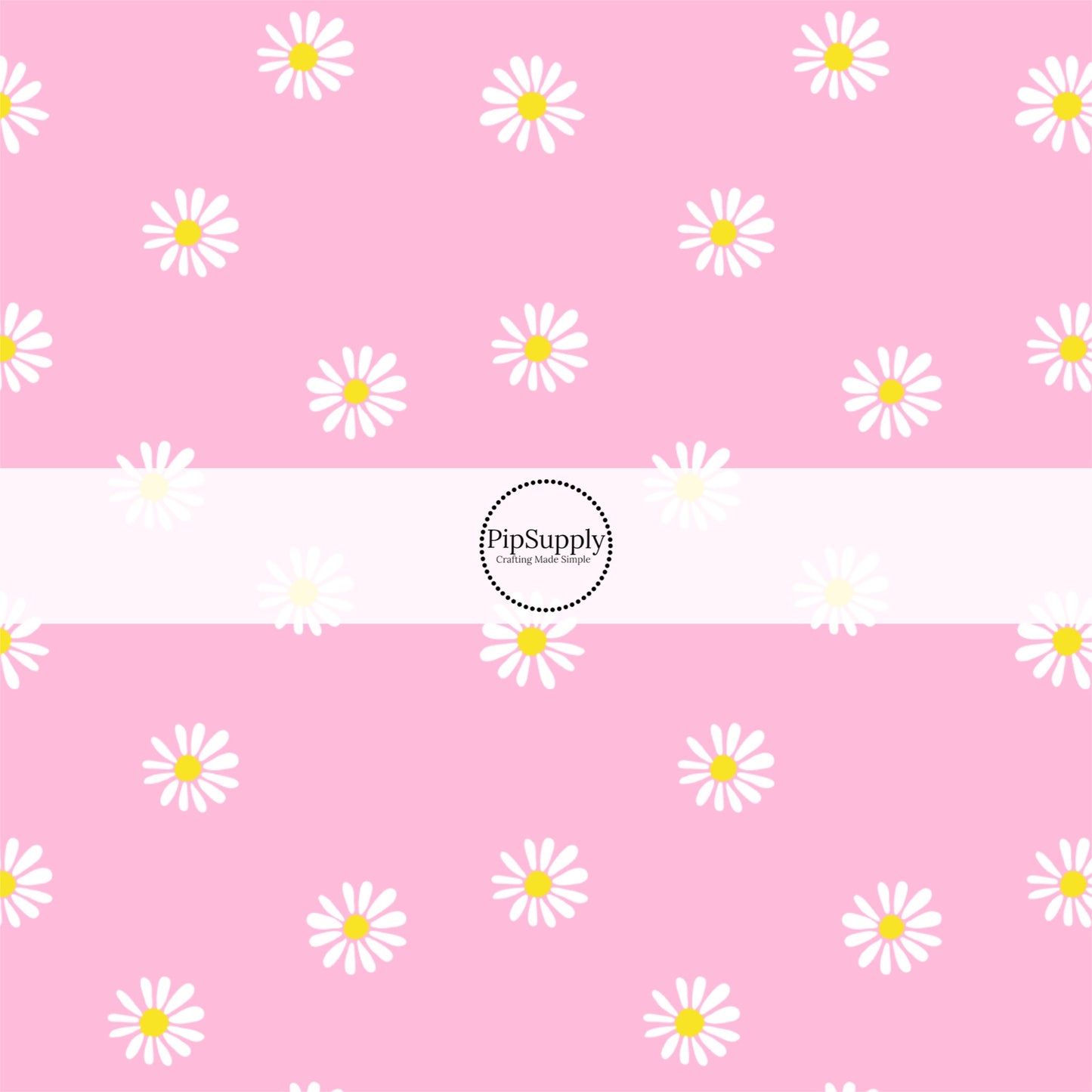 Bubble Pink Fabric by the Yard with a White Daisy Print and yellow centers. Spring Fabric - Floral Easter Fabric.