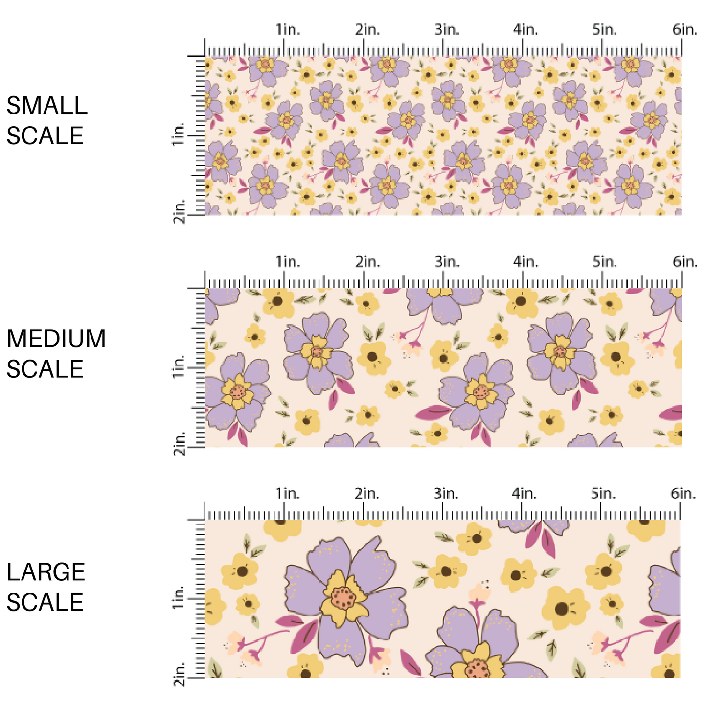 Cream/ Light Pink Fabric by the yard with purple flowers and yellow flowers fabric by the yard scaled image guide - Easter Spring Floral Fabric 