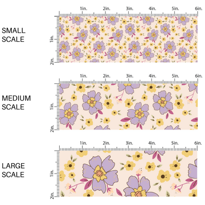 Cream/ Light Pink Fabric by the yard with purple flowers and yellow flowers fabric by the yard scaled image guide - Easter Spring Floral Fabric 