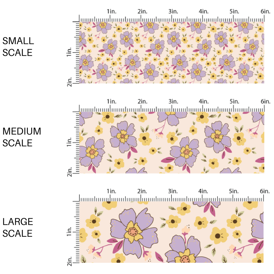 Cream/ Light Pink Fabric by the yard with purple flowers and yellow flowers fabric by the yard scaled image guide - Easter Spring Floral Fabric 