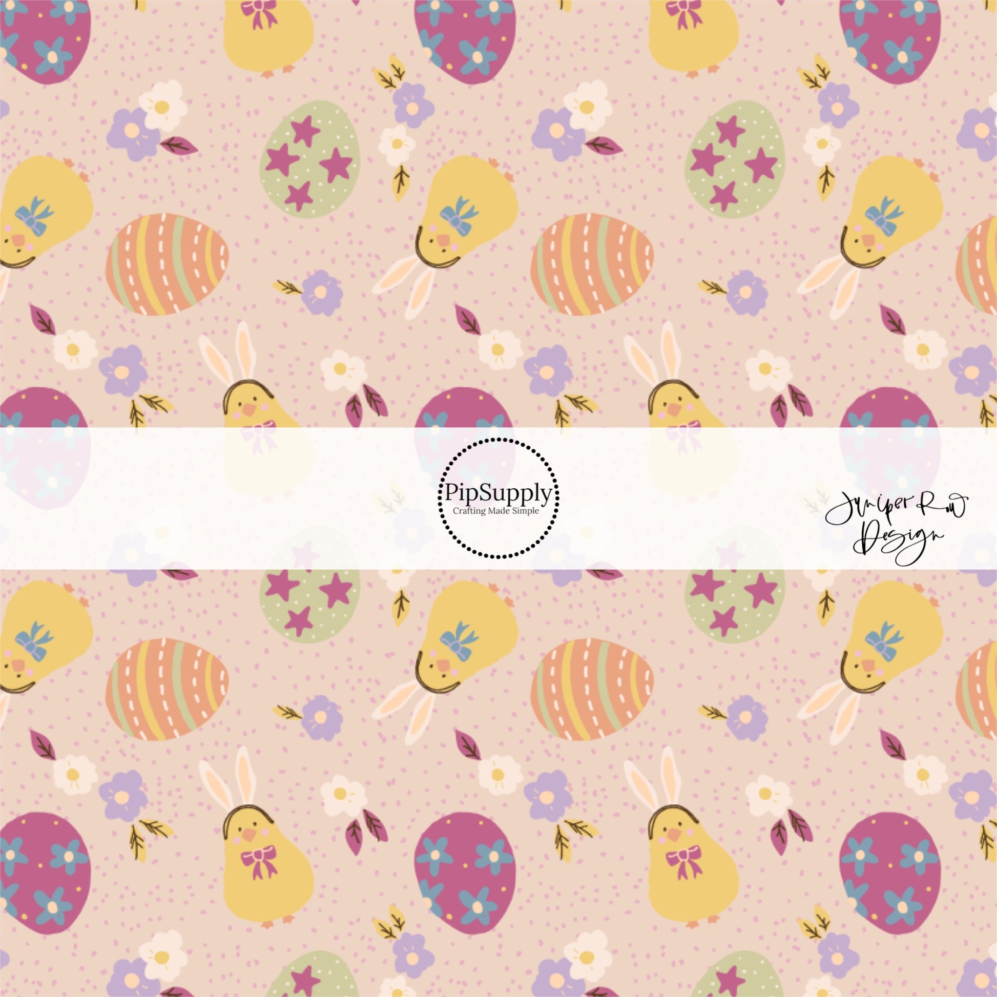 Blush fabric by the yard with yellow chicks and Easter eggs - Spring Easter Fabric 
