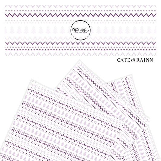 white faux leather sheet with shades of purple zig zag stripes and winter trees