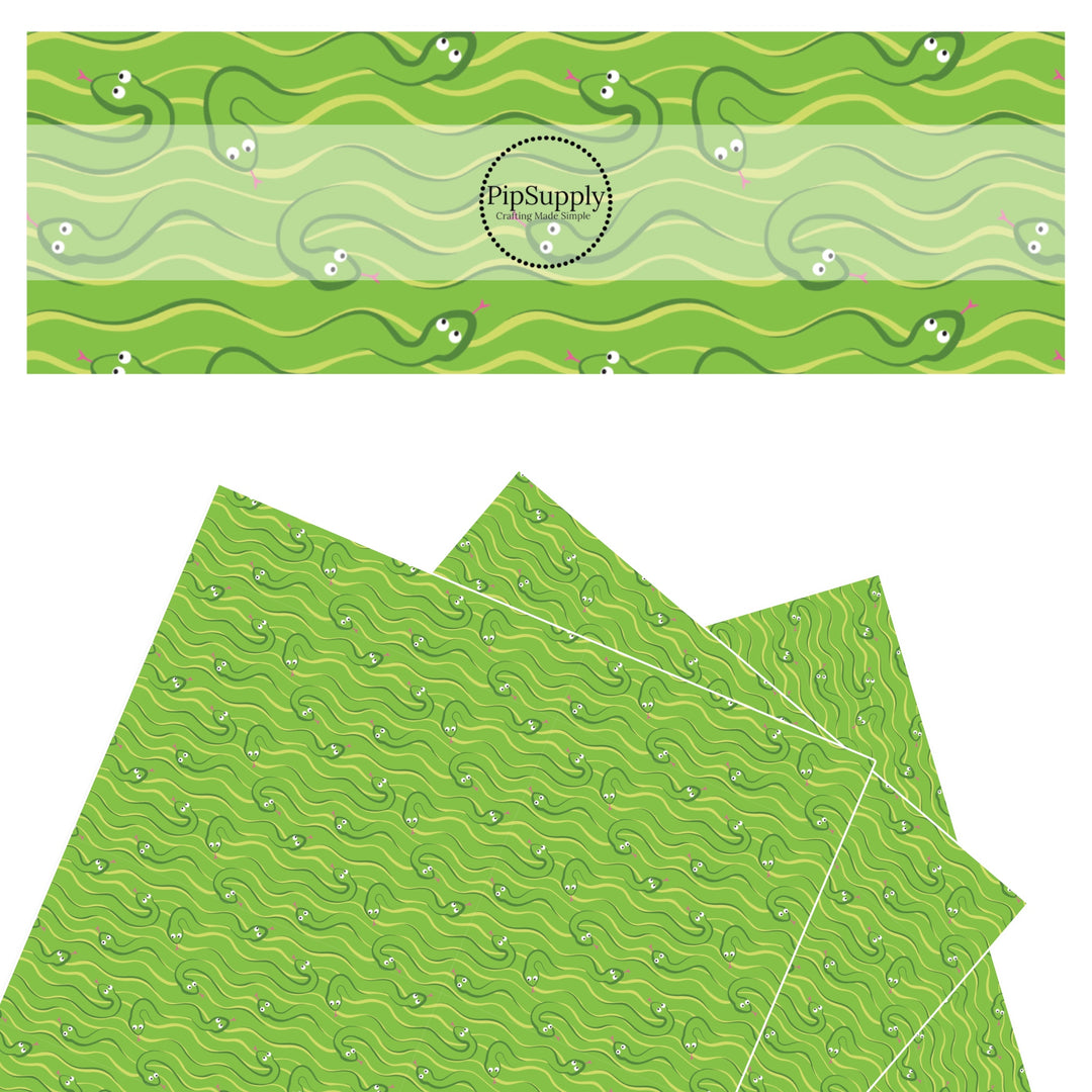 Lime green serpents and ripple faux leather sheet.