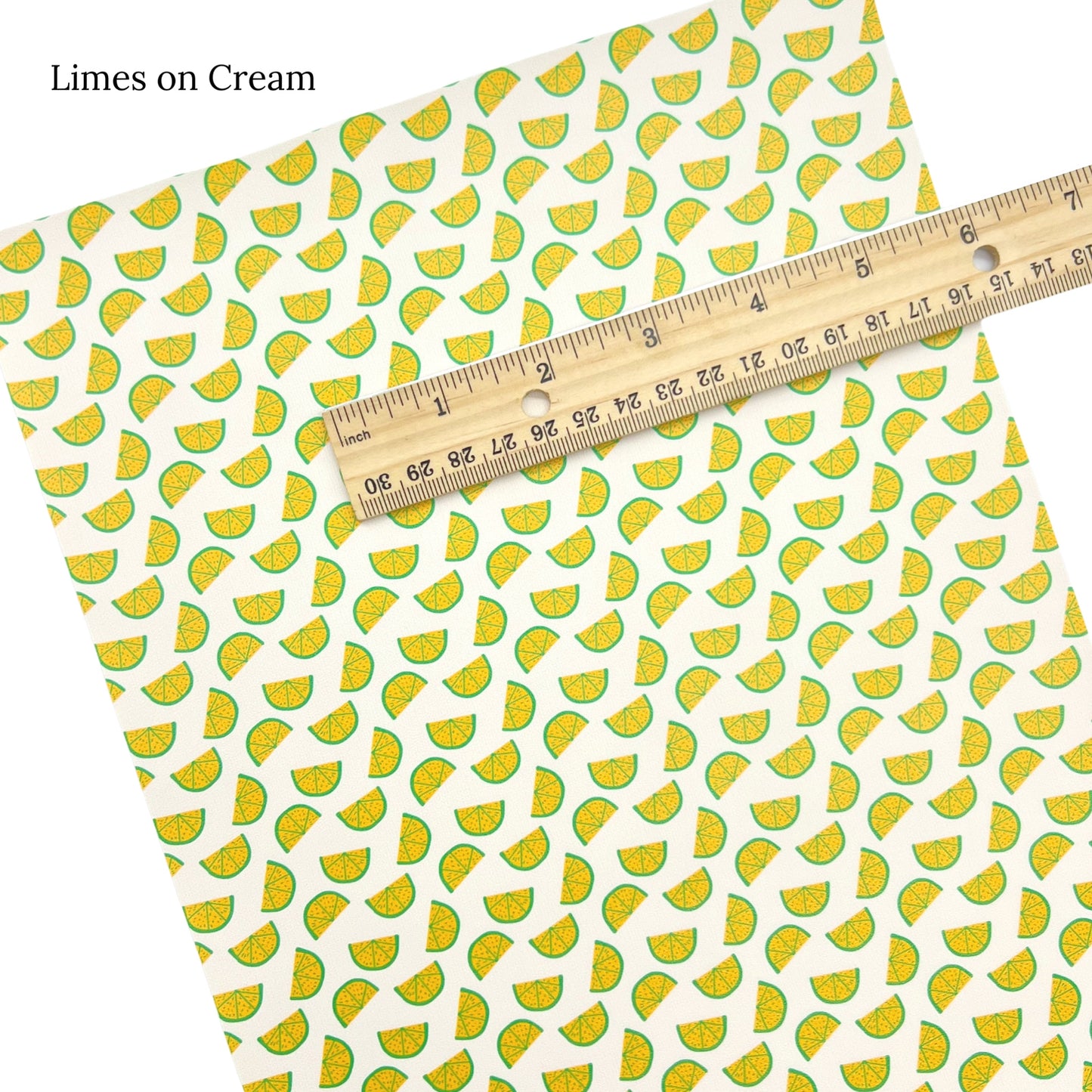 Mini sliced limes yellow and green faux leather sheet.