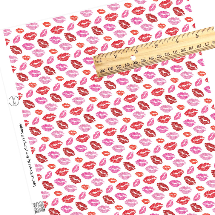 Scattered red and pink lips faux leather sheets