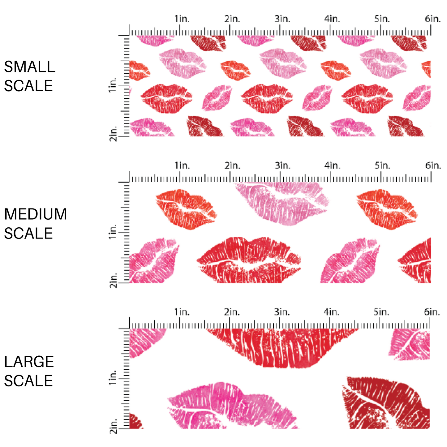 Pattern with a white background and red and pink kiss marks image guide Fabric by the Yard 