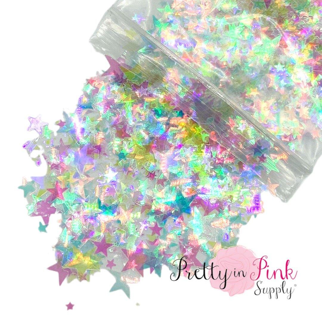 Holographic Shooting Star Chunky/Fine MIX | 1/2 oz. Loose Glitter - Pretty in Pink Supply
