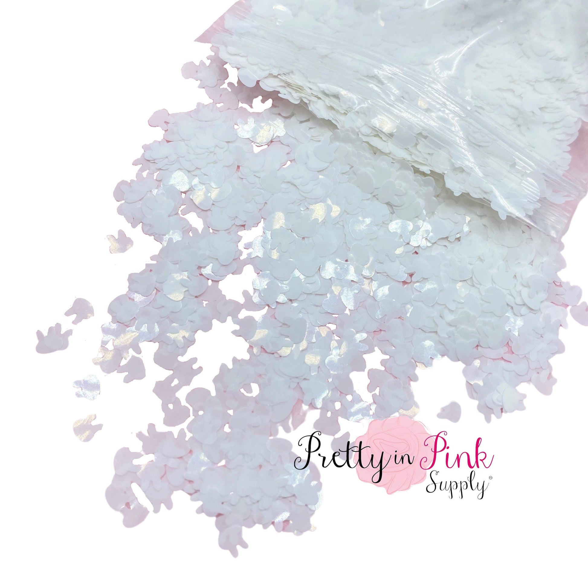 White Bunny Sequin Confetti | .5 oz. Loose Glitter - Pretty in Pink Supply
