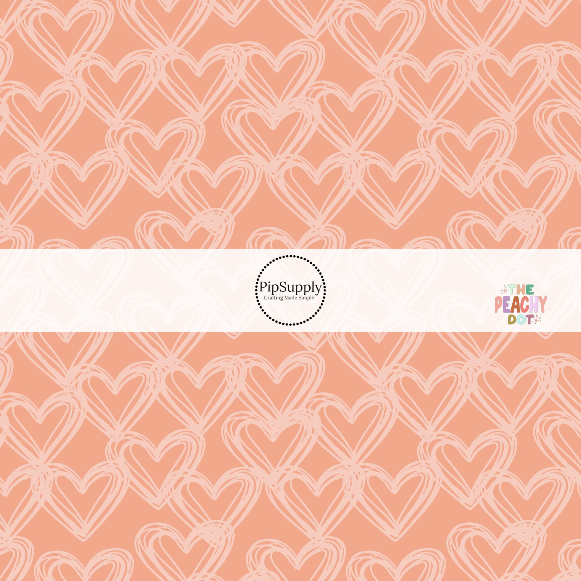 Light pink peach Fabric swatch with doodle hearts - Fabric by the Yard - Valentine's Day Fabric 