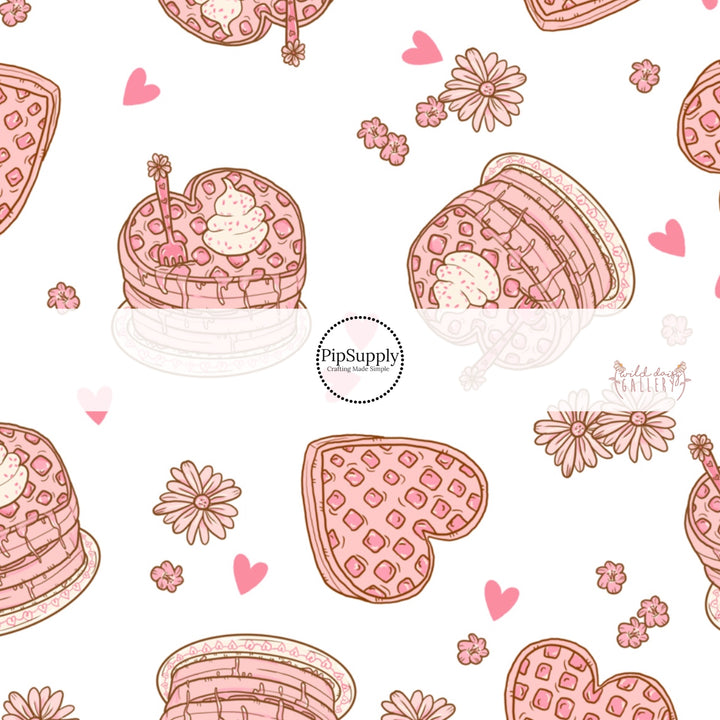 White pattern with Heart shaped waffles Fabric by the yard 