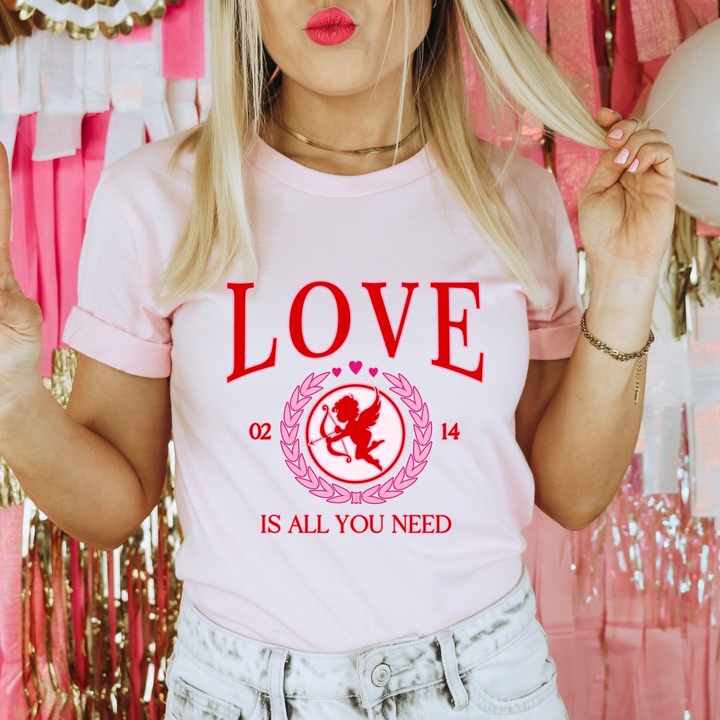 Red and pink cupid "Love is all you need" iron on heat transfer