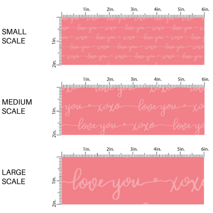 Pink fabric pattern with white cursive lettering image guide - Fabric by the yard Valentine Pattern 