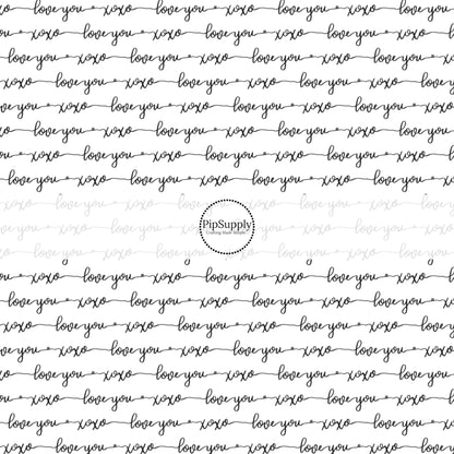 Calligraphy love you words in black on white bow strips