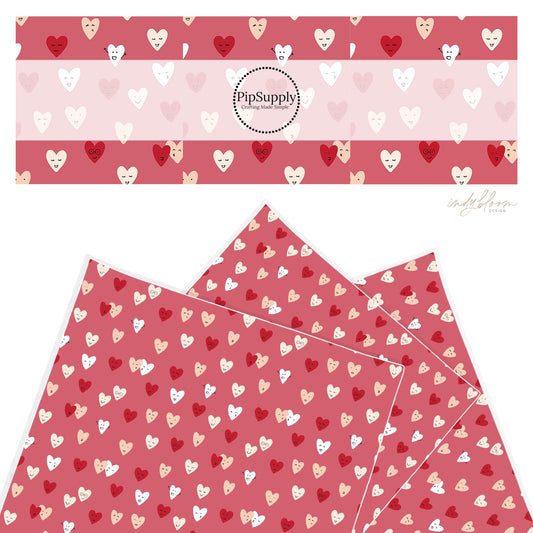 Magenta faux leather sheet with animated pink and white hearts