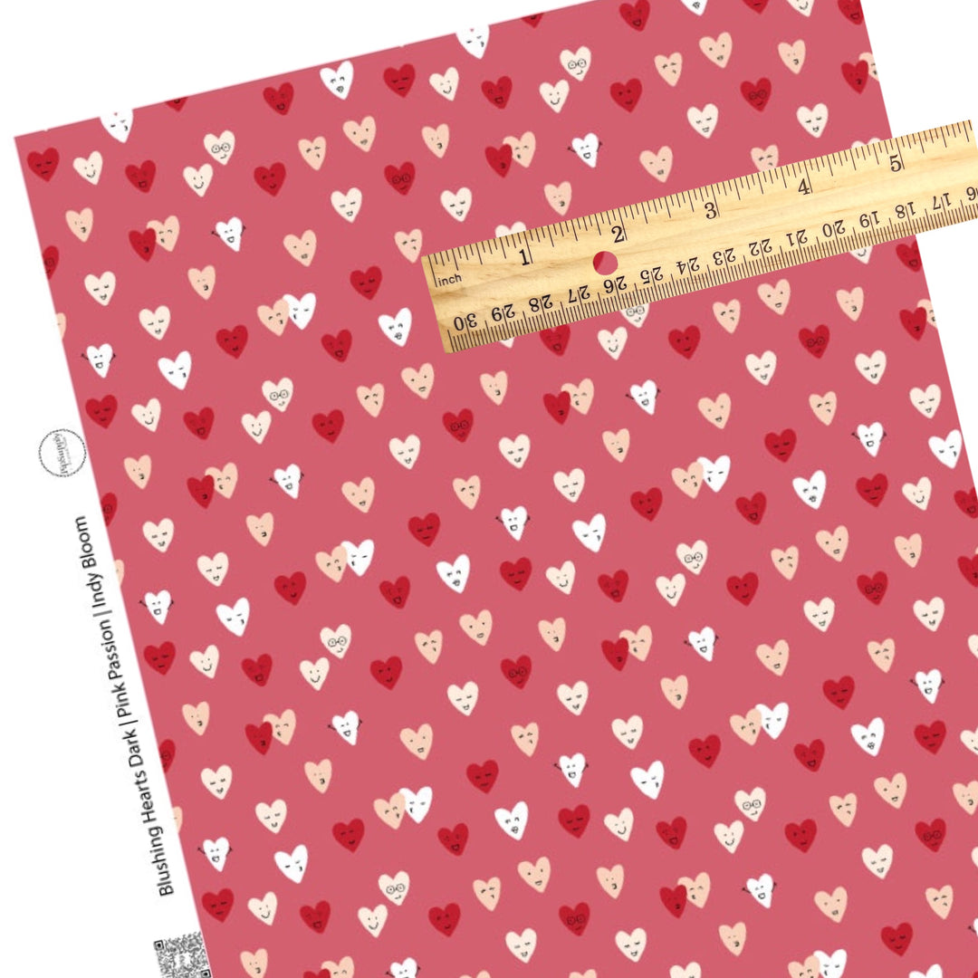 White Red and pink animated hearts on dark pink faux leather sheet