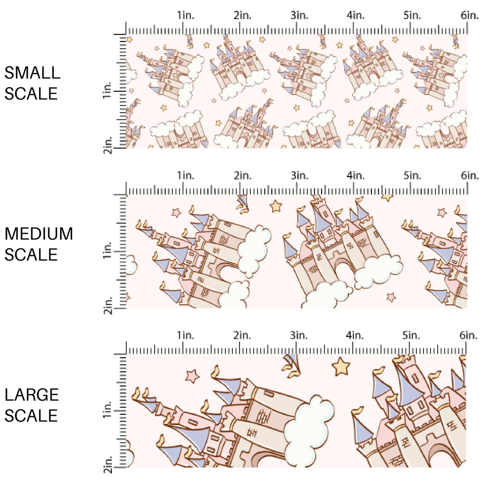 Pale pink fabric by the yard scaled image guide with magic castles in clouds with stars