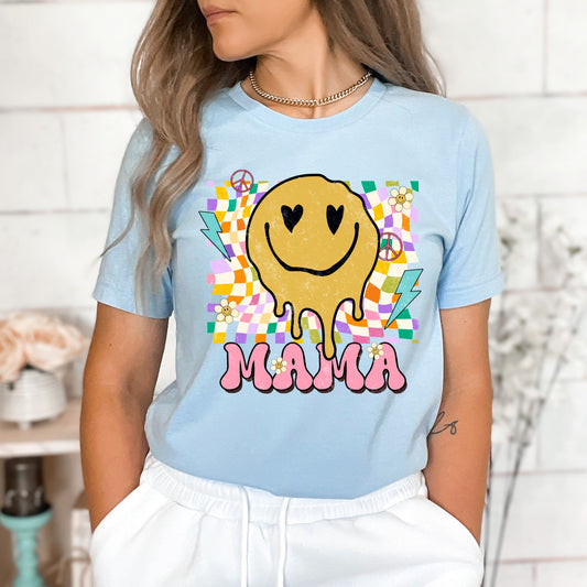 yellow smiley face with heart eyes and the phrase "Mama" - Iron on Heat Transfer - Sublimation Transfer 