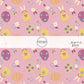 Mauve fabric by the yard with chicks, flowers, and Easter Eggs - Spring Easter Fabric 