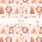 Light Pink Fabric by the yard with princess silhouettes, stars, flowers, and musical notes 