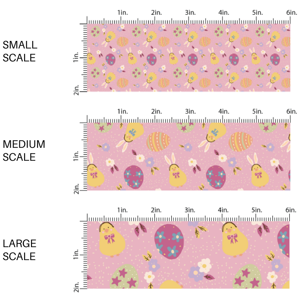 Purple/Pink fabric by the yard scaled image guide with chicks, flowers, and Easter Eggs 