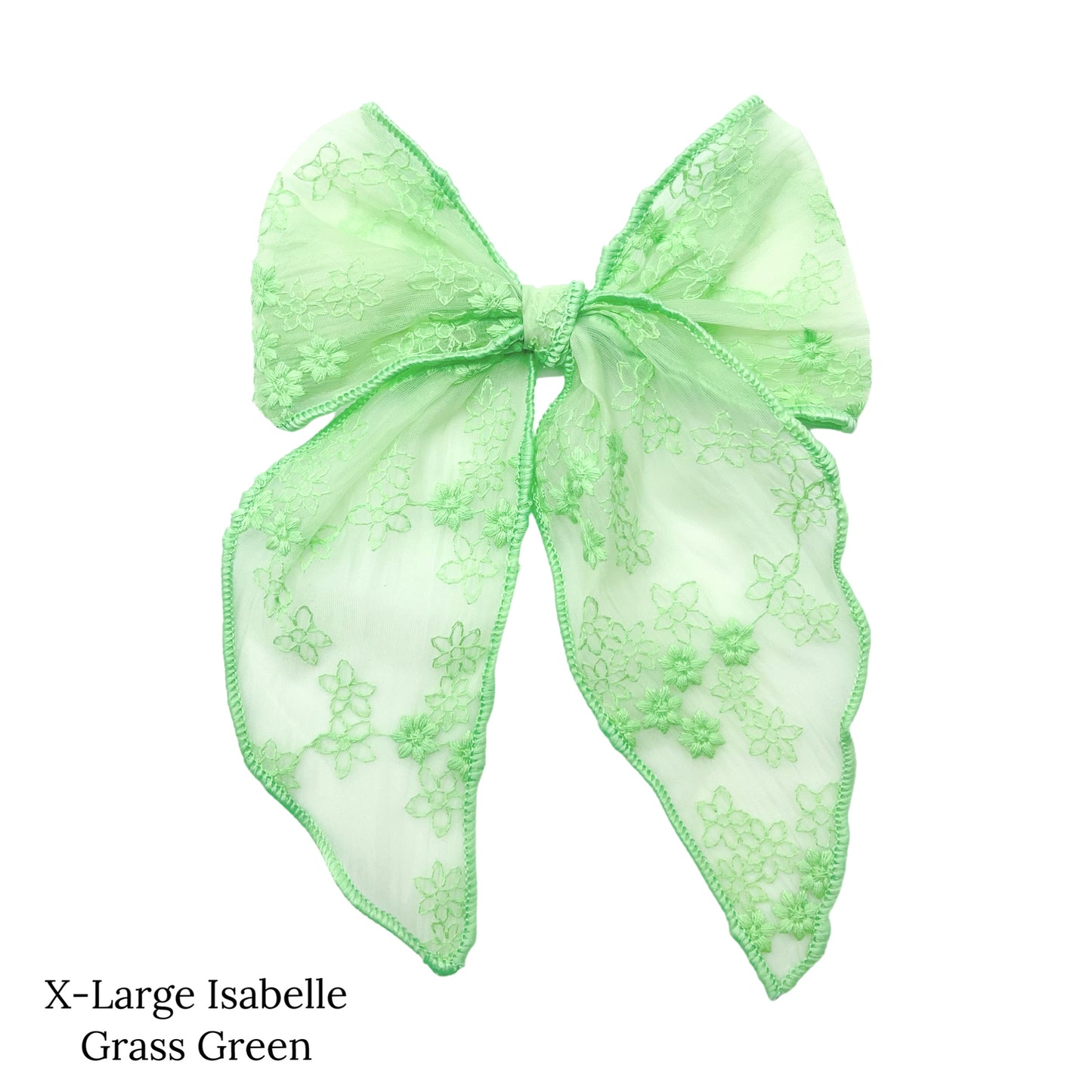 Meadow floral organza bow strips. Grass green colored x-large serger bow strip.